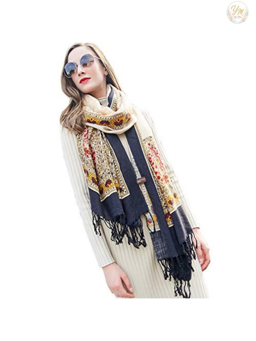 100% Merino Wool Oversized Pashmina Shawl Wrap with Tassels